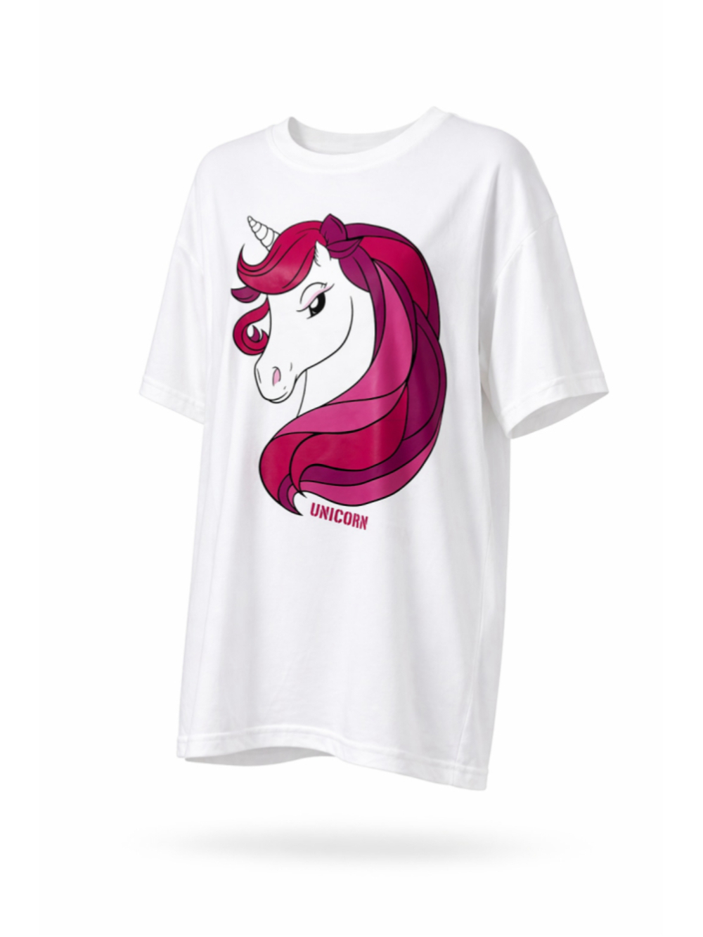 SHEIN Women's Extra Small Oversized & Boxy White Pink Unicorn Graphic Tee NWT